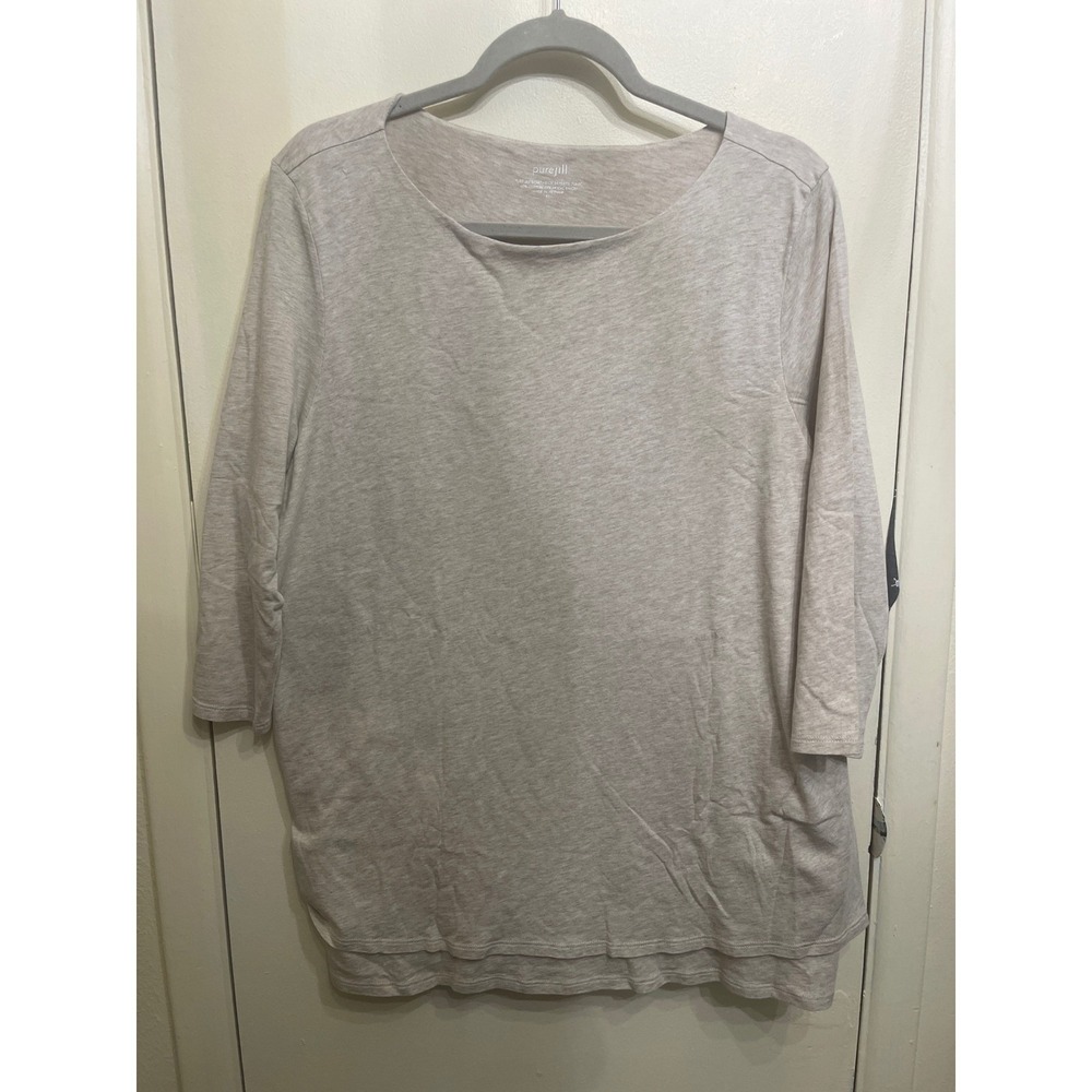 Pure Jill Womens XL Lagenlook CottageCore Costal  Neck Oatmeal  Layered Tunic